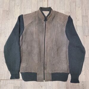 Women's Bouvy Western Blue Suede Leather Knit Sweater Bomber Jacket Size M